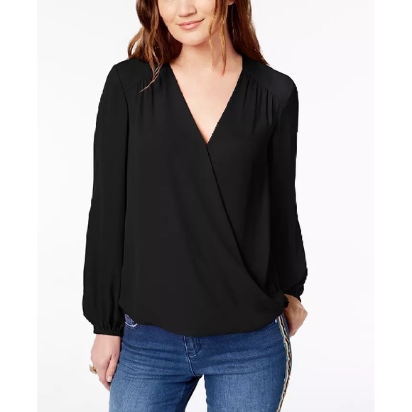 INC International Concepts Surplice Blouse - Black - Small - New With Tags - Picture 1 of 5